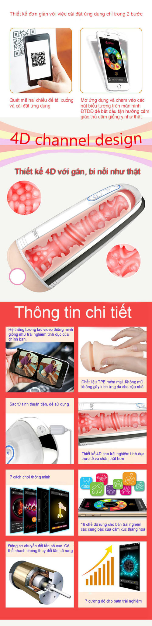 Âm đạo giả Leten điều khiển xa bằng điện thoại AD33E chính hãng
