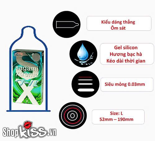 Bao cao su Sagami Xtreme Spearmint Hương Bạc Hà - Hộp 10 cái (SGM05) 13 Bao cao su Sagami Xtreme Spearmint siêu mỏng