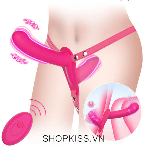 Dương vật giả 2 đầu có rung 10 chế độ kèm đai đeo giá tốt